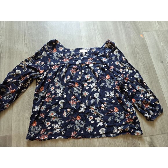 Lucky Brand Floral Blouse L/S Bohemian Style Navy & Red Womens L Cropped - Picture 4 of 7